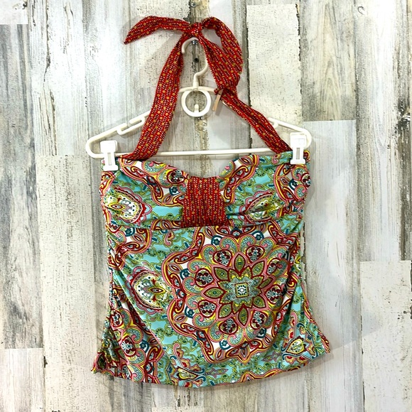 ANTONIO MELANI Other - ANTONIO MELANI Green Multicolor Paisley Halter Swim Top